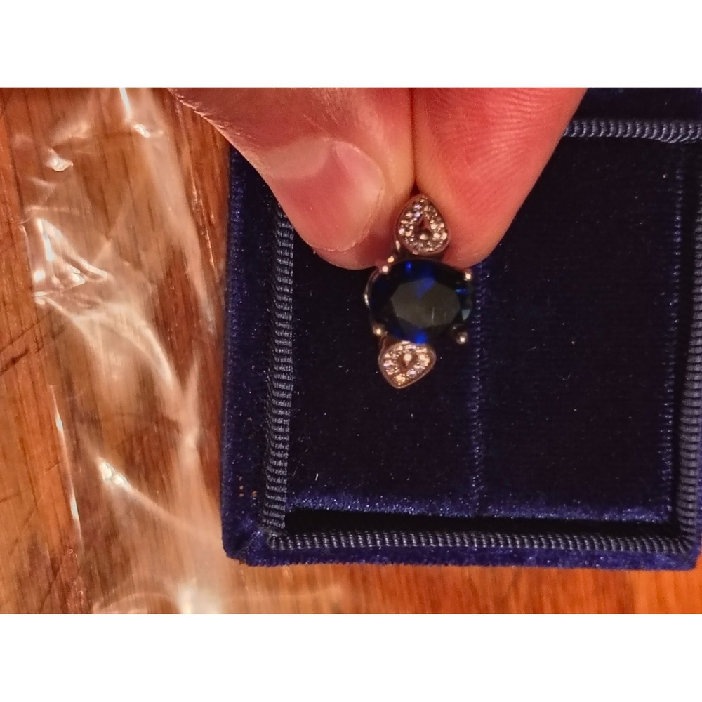 925 Sterling Silver Blue Oval CZ Cocktail Ring Pear Halo Accents Size 7